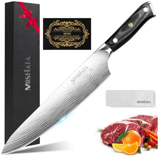 MOSFiATA 10" Super Sharp Professional Chef's Knife,German High Carbon Stainless Steel EN1.4116 with Micarta Handle and Gift Box