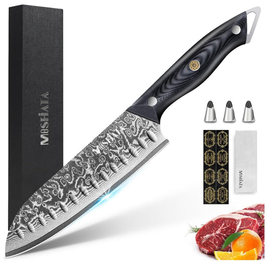MOSFiATA 7inch Damascus Santoku Knife, Ultra Sharp Kitchen Knife,Gifts for Men and Women with Gift Box