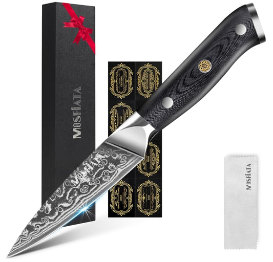 MOSFiATA Paring Knife, Super Sharp Damascus Fruit Knife, Multifunctional Peeling for Cutting Fruit Vegetables