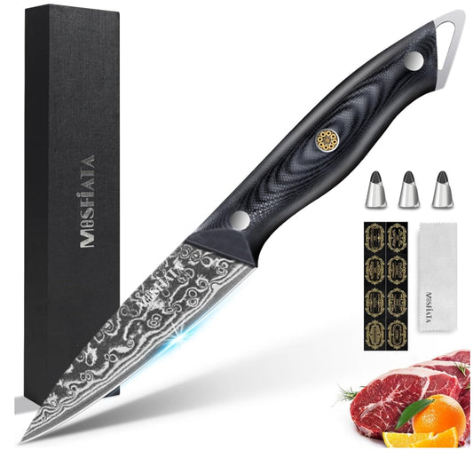 MOSFiATA Damascus Paring Knife 3.5 inch Fruit Knife with Gift BoX