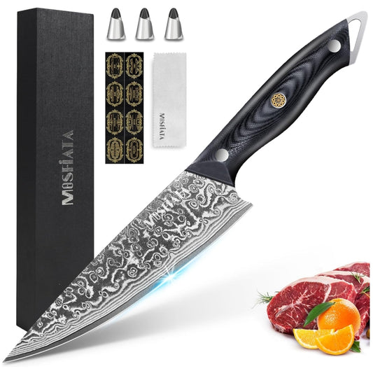 MOSFiATA Damascus Chef Knife 8 Inch, Professional Ultra Sharp Chef's Knives with 67-Layer High Carbon Damascus Steel VG-10 Blade and Ergonomic G10 Handle Kitchen Cooking Knife Gift Box