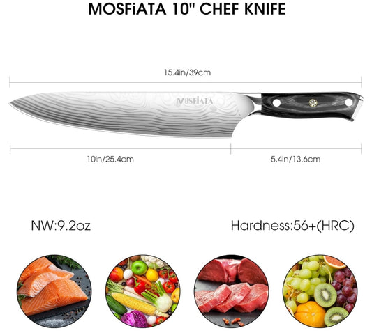 MOSFiATA 10" Super Sharp Professional Chef's Knife,German High Carbon Stainless Steel EN1.4116 with Micarta Handle and Gift Box
