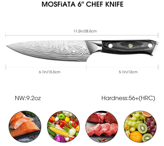 MOSFiATA Chef Knife, 6 Inch Sharp Kitchen Knife High Carbon German EN1.4116 Stainless Steel Cooking Knife, Chopping Knife Kitchen Knives with Ergonomic Handle, Gift Box