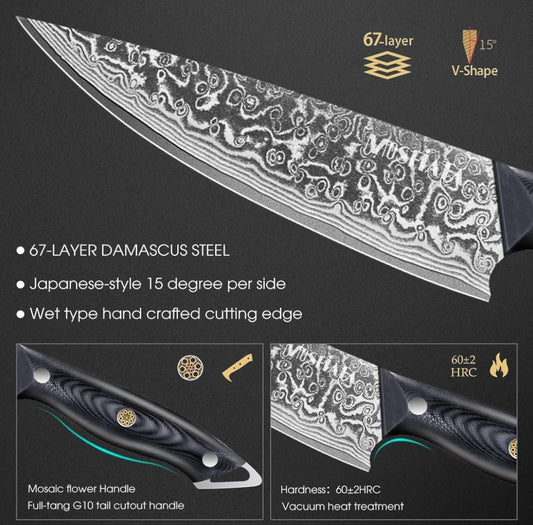 MOSFiATA 3PCS Knife,Kitchen Knives Set with VG10 Steel, Ultra-Sharp Professional Chef Knife Set and Full Tang G10 Handle, Gift Box