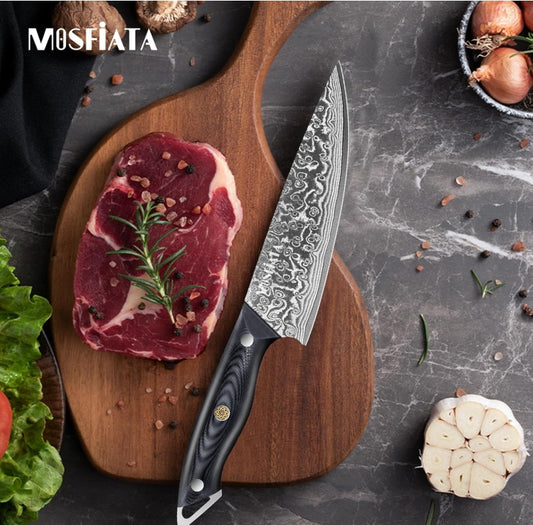 MOSFiATA Damascus Chef Knife 8 Inch, Professional Ultra Sharp Chef's Knives with 67-Layer High Carbon Damascus Steel VG-10 Blade and Ergonomic G10 Handle Kitchen Cooking Knife Gift Box