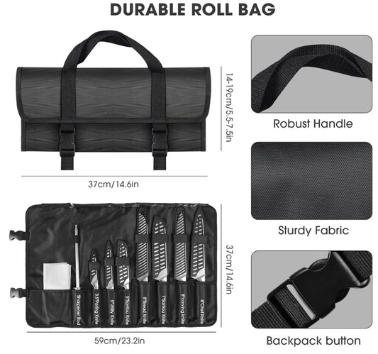 MOSFiATA Kitchen Knife Set, 12 Pcs Japanese Stainless Steel Knife Sets for Kitchen with Oxford cloth storage bag with Knife Sharpening Rod, Dishwasher Safe, For Outdoor