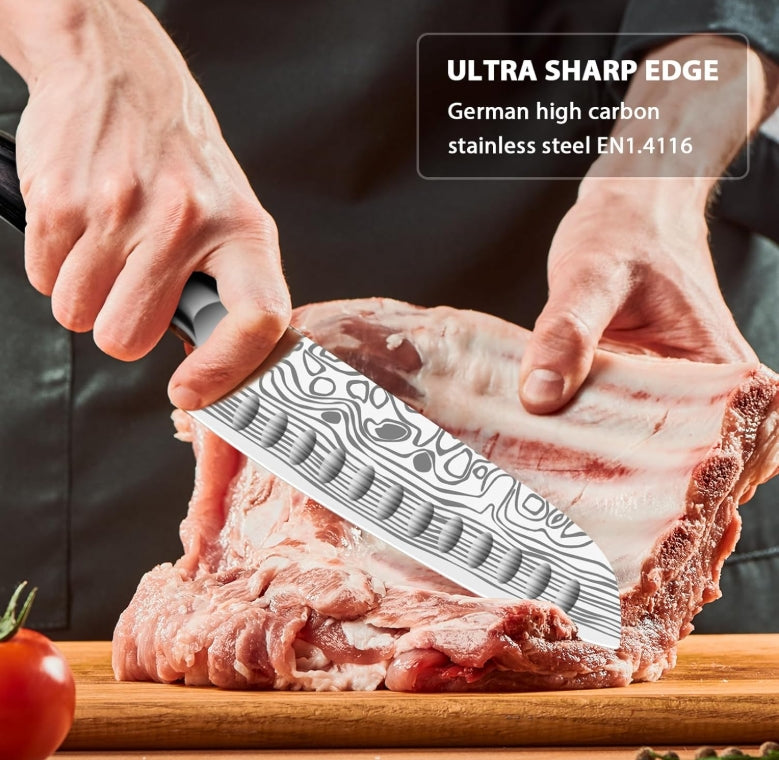 MOSFiATA 7" Santoku Knife with 5.5inch Santoku Knife, German High Carbon Stainless Steel EN.4116