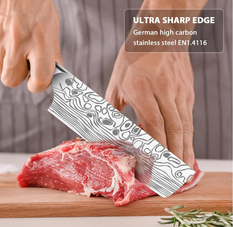 MOSFiATA Nakiri Kitchen Knife, 7”&5.5" Chef Knife Set, Ultra Sharp German Stainless Steel Cleaver Cooking Knife with Ergonomic Handle Gift Box