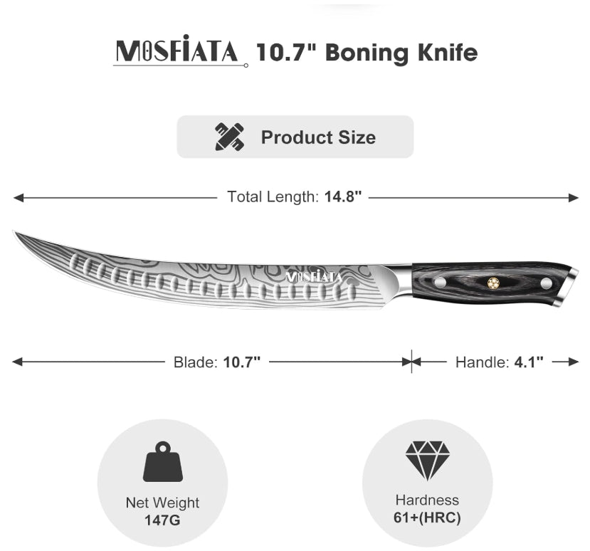 MOSFiATA 10 inch Butcher Breaking Knife,High Carbon German Steel – Full Tang & Razor Sharp – Ergonomic Handle Design
