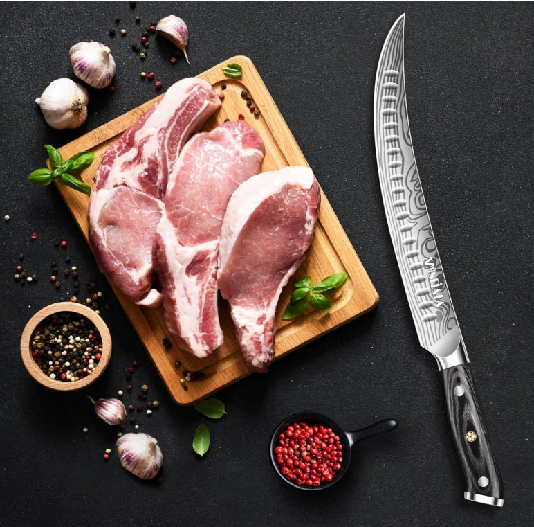 MOSFiATA 10 inch Butcher Breaking Knife,High Carbon German Steel – Full Tang & Razor Sharp – Ergonomic Handle Design