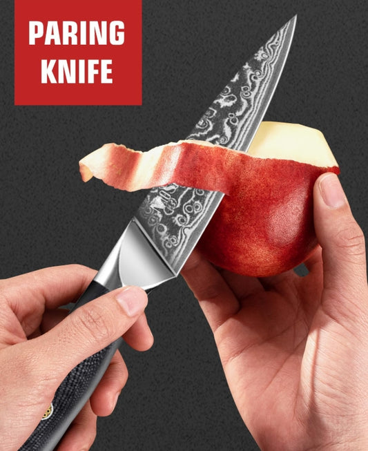MOSFiATA Paring Knife, Super Sharp Damascus Fruit Knife, Multifunctional Peeling for Cutting Fruit Vegetables