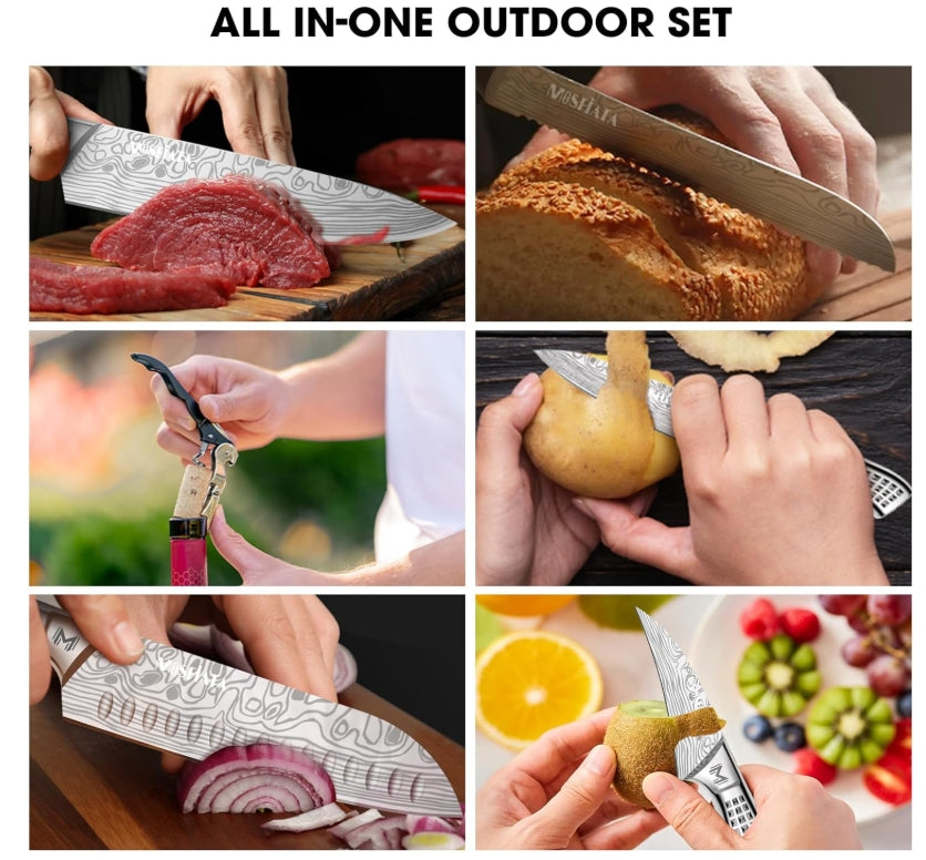 MOSFiATA Kitchen Knife Set, 17 Pcs Japanese Stainless Steel Knife Sets for Kitchen with Oxford cloth storage bag with Knife Sharpening Rod, Dishwasher Safe, For Outdoor