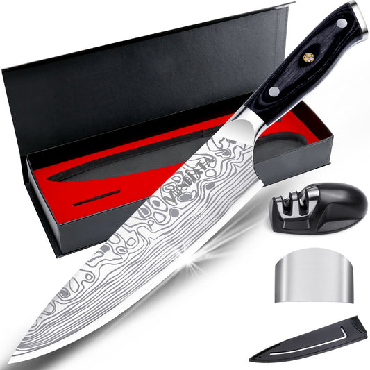 MOSFiATA 8" Chef's Knife with Finger Guard and Knife Sharpener