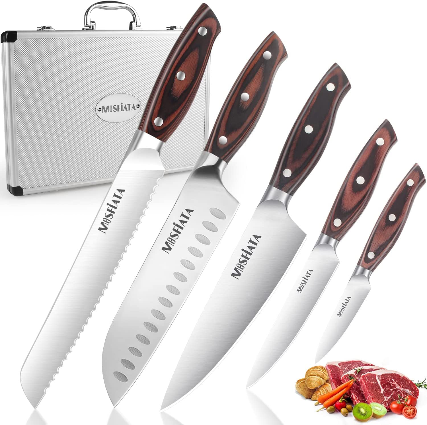 MOSFiATA 5 PCS Chef Knife Set, German High Carbon Stainless Steel Kitchen Knife  Set with Sharpener Rod，5PCS Blade Guard,Wood Handle Knives Set for Kitchen  with Gift Box - Yahoo Shopping