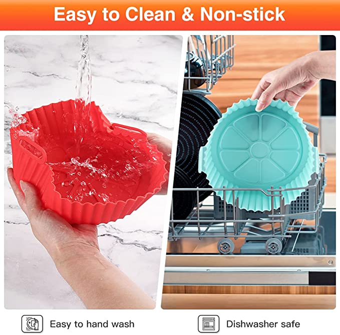 MOSFiATA Air Fryer Silicone Pot 2 Pack, 8 Inch Reusable Non-Stick Air Fryer Silicone Liners with Silicone Gloves