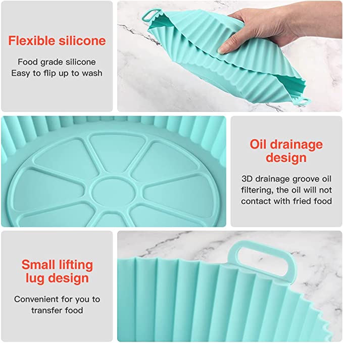 MOSFiATA Air Fryer Silicone Pot 2 Pack, 8 Inch Reusable Non-Stick Air Fryer Silicone Liners with Silicone Gloves