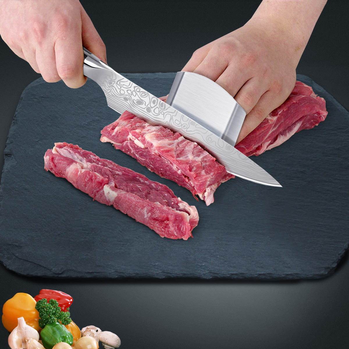 MOSFiATA 8" Chef's Knife with Finger Guard and Knife Sharpener