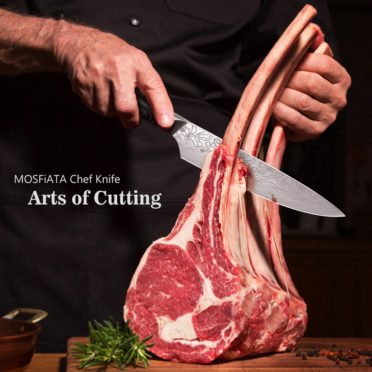 MOSFiATA 8" Chef's Knife with Finger Guard and Knife Sharpener