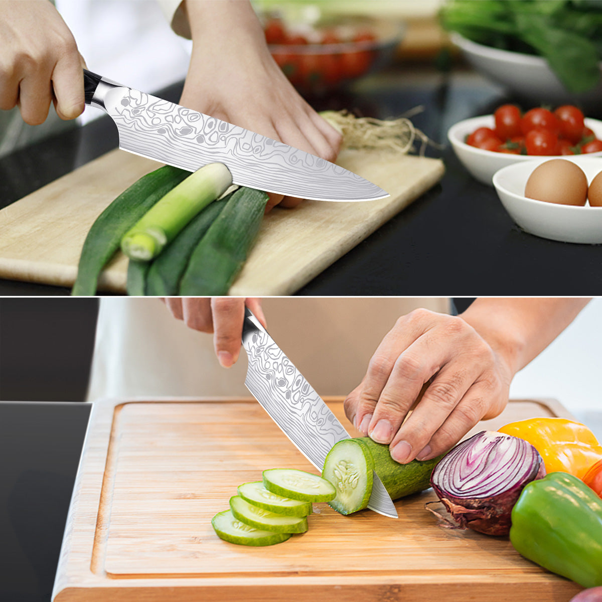 MOSFiATA 8" Chef's Knife with Finger Guard and Knife Sharpener