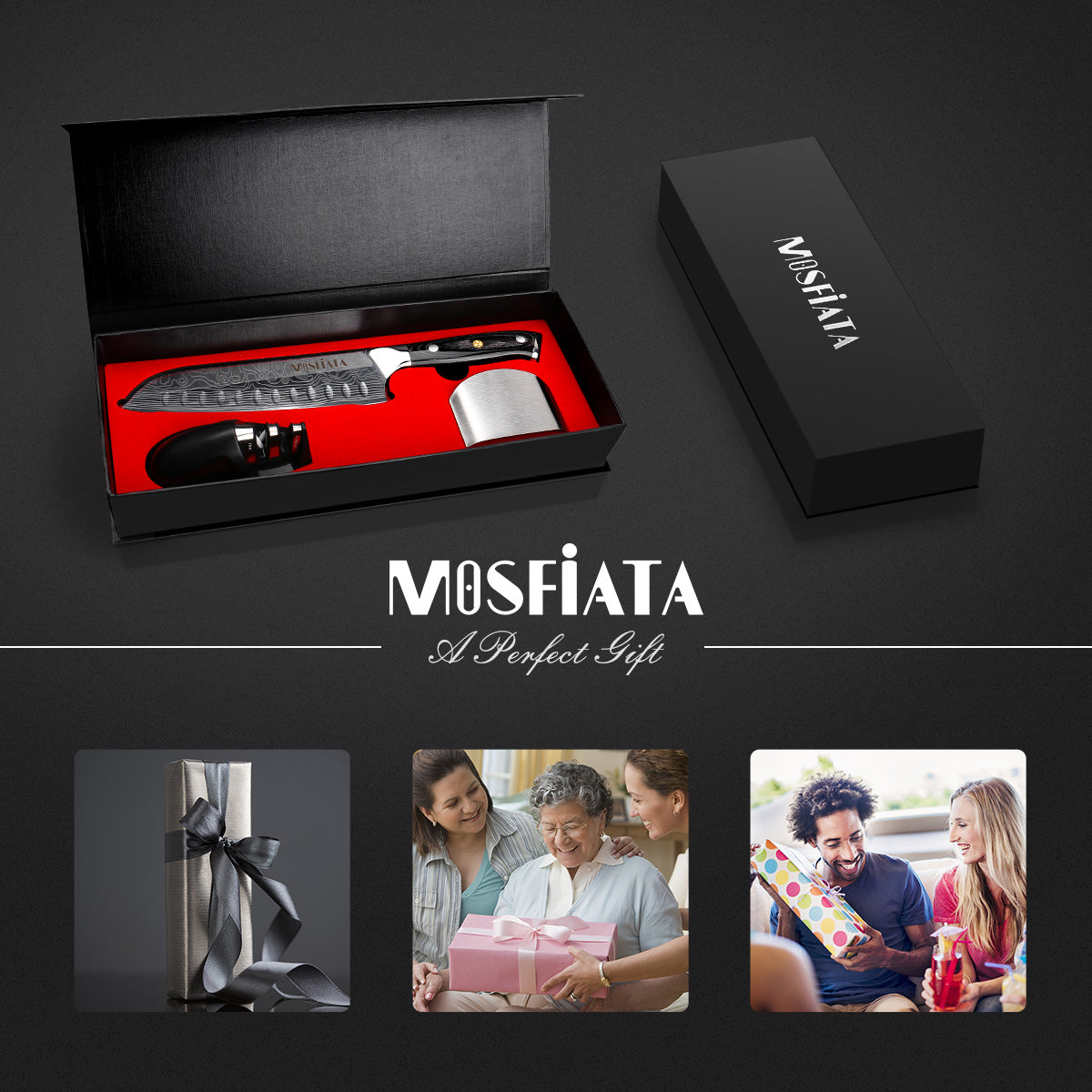 7" Santoku Knife with Finger Guard and Knife Sharpener