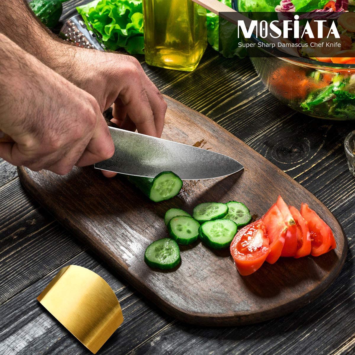 MOSFiATA Knife Set-21Pcs Kitchen Knife Set with Knife Holder & Sharpener,  German High Carbon Stainless Steel Chef knife set with Handle colored wood
