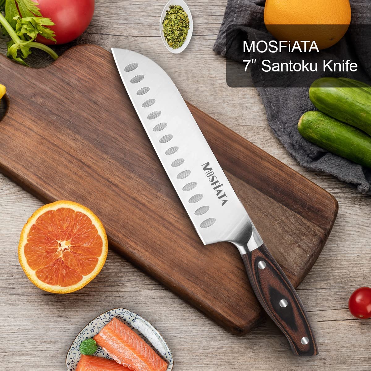 MOSFiATA Knife Set-18Pcs Kitchen Knife Set with Knife Holder &Sharpening  Rod, German High Carbon Stainless Steel Chef knife set with Micarta Handle