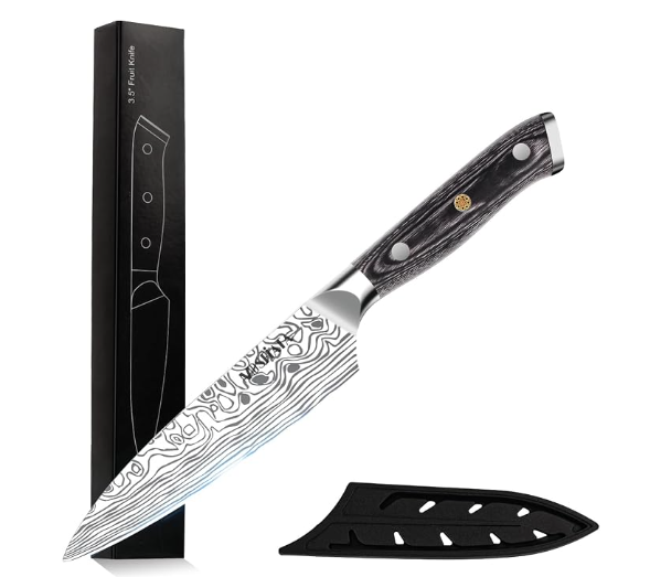 MOSFiATA 4 Inch Paring Knife, Kitchen Knife Fruit Knives with Sheath, German High Carbon Stainless Steel EN1.4116 Precision Cooking Vegetable Knife for Carving, Peeling, Trimming
