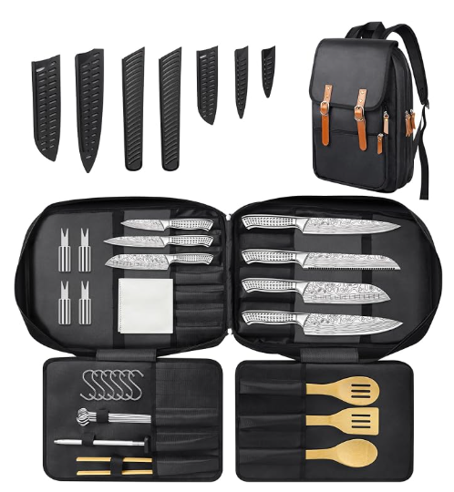 Chef Knife Bag Backpack Style 39 PCS, Professional Knife Set Vintage Carrying Case for Chefs & Culinary Students, Holds 10" Knives, Water-Resistant 600D Material