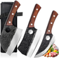 MOSFiATA 3PCS Butcher Knife Set, Hand Forged Serbian Chef Knives & Meat Cleaver & Viking Knives, Meat Cutting Kitchen Knife Set for Home