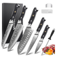 MOSFiATA Damascus Chef Knife Set 5PCS-Professional Sharp High Carbon VG10 Stainless Steel Kitchen Knife with Finger Guard, Knife Sharpener Rod Gift