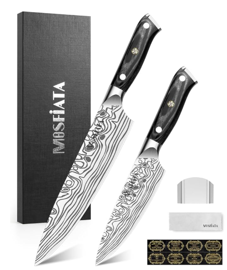 MOSFiATA 2Pcs Chef Knife Set, Sharp Kitchen Knife High Carbon German EN1.4116 Stainless Steel Cooking Knife, 9"&6" Chopping Knife Kitchen Knives Set with Ergonomic Handle, Gift Box