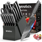 MOSFiATA Kitchen Knife Set, 17 Pcs Japanese Stainless Steel Knife Sets for Kitchen with Block with Knife Sharpening Rod, Dishwasher Safe, Titanium Plated Knife Block Set (Gray)