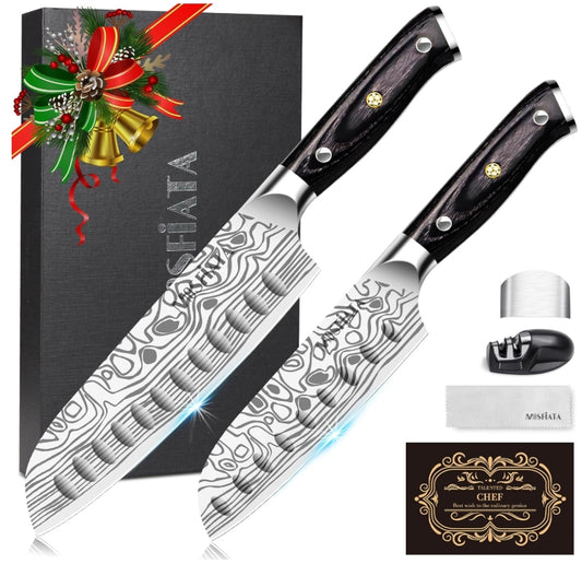 MOSFiATA 7" Santoku Knife with 5.5inch Santoku Knife, German High Carbon Stainless Steel EN.4116