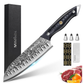 MOSFiATA Damascus 7" Santoku Knife, VG10 Core, Chef's Knife | Damascus Stainless Steel, Chopping Cooking Knife Set, G10 Handle, Sharpener, Gift Box