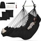 Outerman Hammock Chair, Hanging Chair with 3 Cushions and Foot Rest Support, Durable Metal Spreader Bar Max 500Lbs, Swing Chair for Bedroom, Indoor & Outdoor, Patio, Porch or Tree（Black）