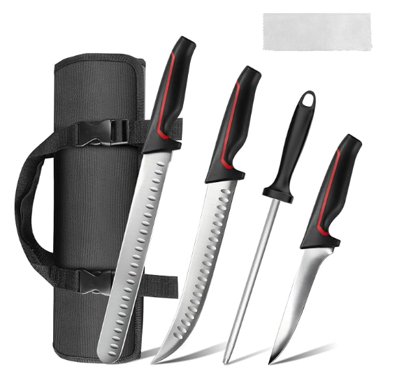 MOSFiATA 5 PCS Chef Knives with Roll Bag, Sharp Stainless Steel Kitchen Knife for Cutting Meat, Fruits & Vegetables, Practical Gifts Knife Set for Women Men Cooking Lovers
