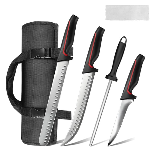 MOSFiATA 5 PCS Chef Knives with Roll Bag, Sharp Stainless Steel Kitchen Knife for Cutting Meat, Fruits & Vegetables, Practical Gifts Knife Set for Women Men Cooking Lovers