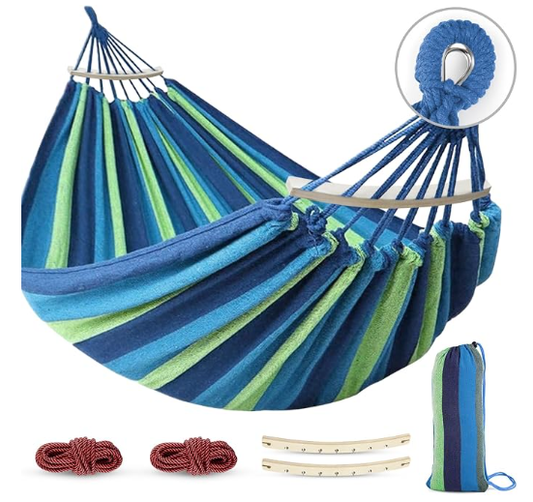 MOSFiATA Hammocks Portable Camping Hammock Upgraded 550lb Comfortable Fabric Hammock with Two Anti Roll Balance Beam and Sturdy Tree Straps for Camping, Patio, Backyard, Outdoor （Blue Green）