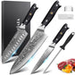 MOSFiATA Professional Damascus Chef Knife Set-3PCS, 8 ‘’Chef Knife 7”Santoku Knife and 5'Utility Knife，VG-10 High Carbon Stainless Steel with Finger Guard, Knife Sharpener Rod Gift Box