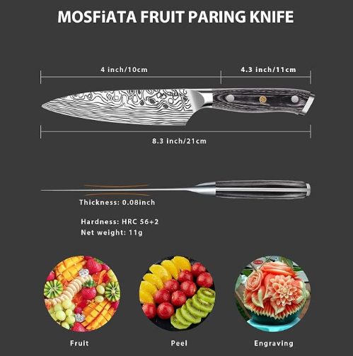 MOSFiATA 4 Inch Paring Knife, Kitchen Knife Fruit Knives with Sheath, German High Carbon Stainless Steel EN1.4116 Precision Cooking Vegetable Knife for Carving, Peeling, Trimming