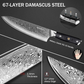 MOSFiATA Professional Damascus Chef Knife Set-3PCS, 8 ‘’Chef Knife 7”Santoku Knife and 5'Utility Knife，VG-10 High Carbon Stainless Steel with Finger Guard, Knife Sharpener Rod Gift Box