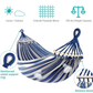 MOSFiATA Hammocks Portable Camping Hammock Upgraded 550lb Comfortable Fabric Hammock with Two Anti Roll Balance Beam and Sturdy Metal Knot Tree Straps for Camping, Patio, Backyard, Outdoor(Blue White)