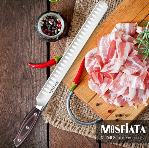 MOSFiATA 12" Slicing Carving Knife, BBQ Meat Cutting Knife-Forged High Carbon German Steel,Ergonomic Handle Design With Gift Box