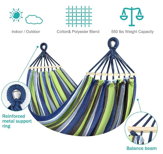 MOSFiATA Hammocks Portable Camping Hammock Upgraded 550lb Comfortable Fabric Hammock with Two Anti Roll Balance Beam and Sturdy Tree Straps for Camping, Patio, Backyard, Outdoor （Light Green）