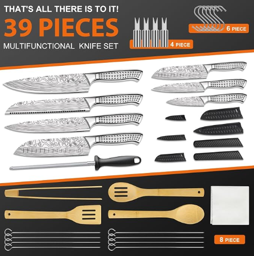 Chef Knife Bag Backpack Style 39 PCS, Professional Knife Set Vintage Carrying Case for Chefs & Culinary Students, Holds 10" Knives, Water-Resistant 600D Material