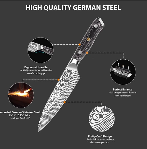 MOSFiATA 4 Inch Paring Knife, Kitchen Knife Fruit Knives with Sheath, German High Carbon Stainless Steel EN1.4116 Precision Cooking Vegetable Knife for Carving, Peeling, Trimming