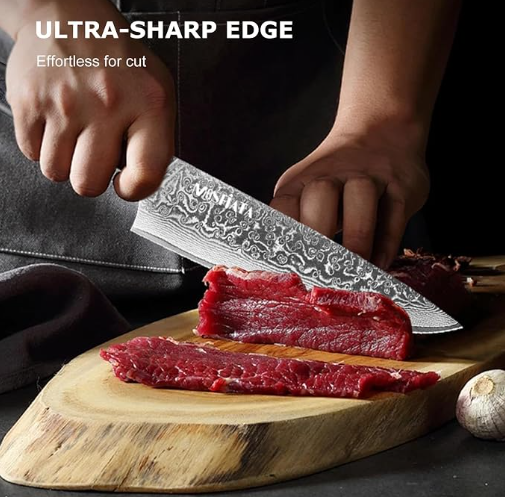 MOSFiATA Damascus Chef Knife Set 5PCS-Professional Sharp High Carbon VG10 Stainless Steel Kitchen Knife with Finger Guard, Knife Sharpener Rod Gift