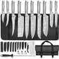 MOSFiATA Kitchen Knife Set, 17 Pcs Japanese Stainless Steel Knife Sets for Kitchen with Oxford cloth storage bag with Knife Sharpening Rod, Dishwasher Safe, For Outdoor