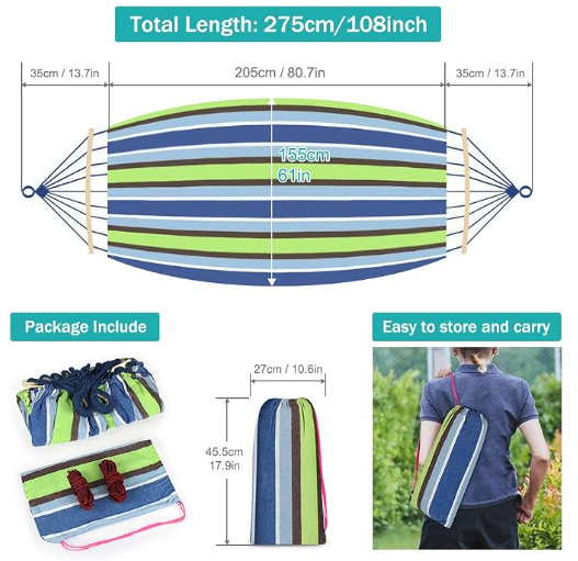 MOSFiATA Hammocks Portable Camping Hammock Upgraded 550lb Comfortable Fabric Hammock with Two Anti Roll Balance Beam and Sturdy Tree Straps for Camping, Patio, Backyard, Outdoor （Light Green）