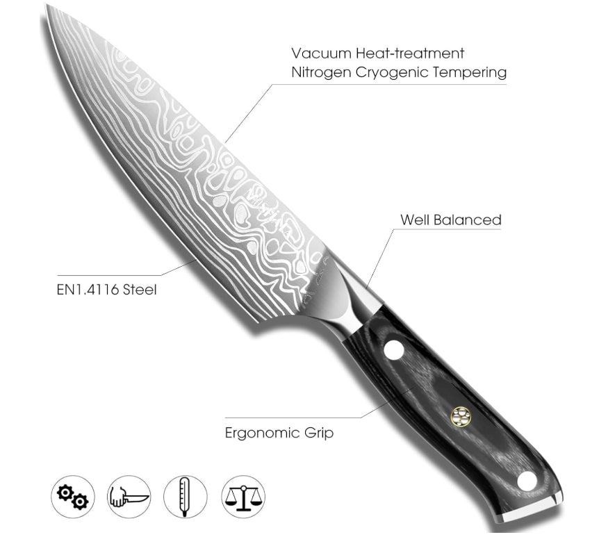 MOSFiATA Chef Knife, 6 Inch Sharp Kitchen Knife High Carbon German EN1.4116 Stainless Steel Cooking Knife, Chopping Knife Kitchen Knives with Ergonomic Handle, Gift Box